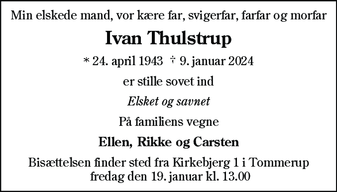 Dødsannonce for Ivan Thulstrup