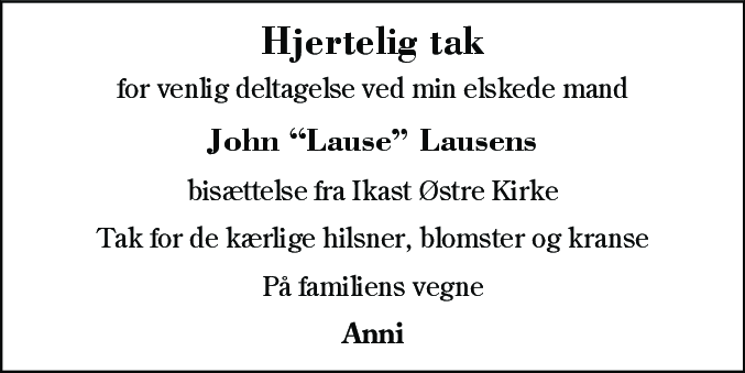 Dødsannonce for John Martin Lavsen