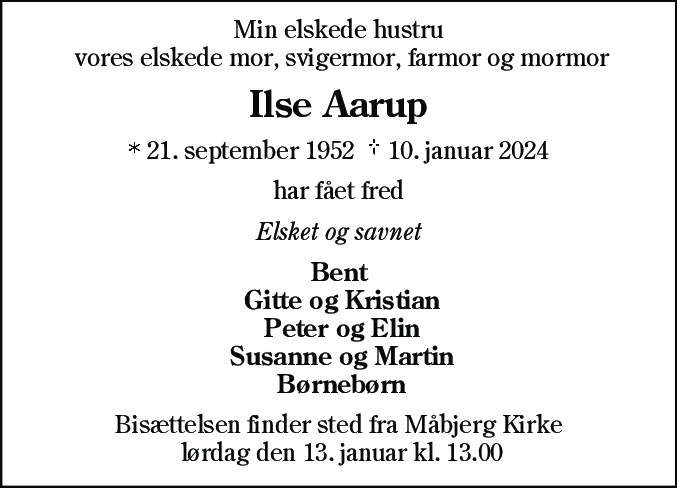 Dødsannonce for Ilse Aarup