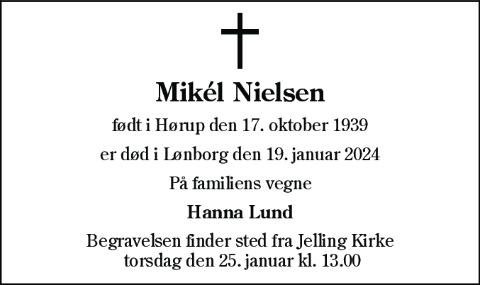 Dødsannonce for Mikel Nielsen