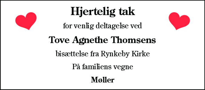 Dødsannonce for Tove Agnethe Thomsen