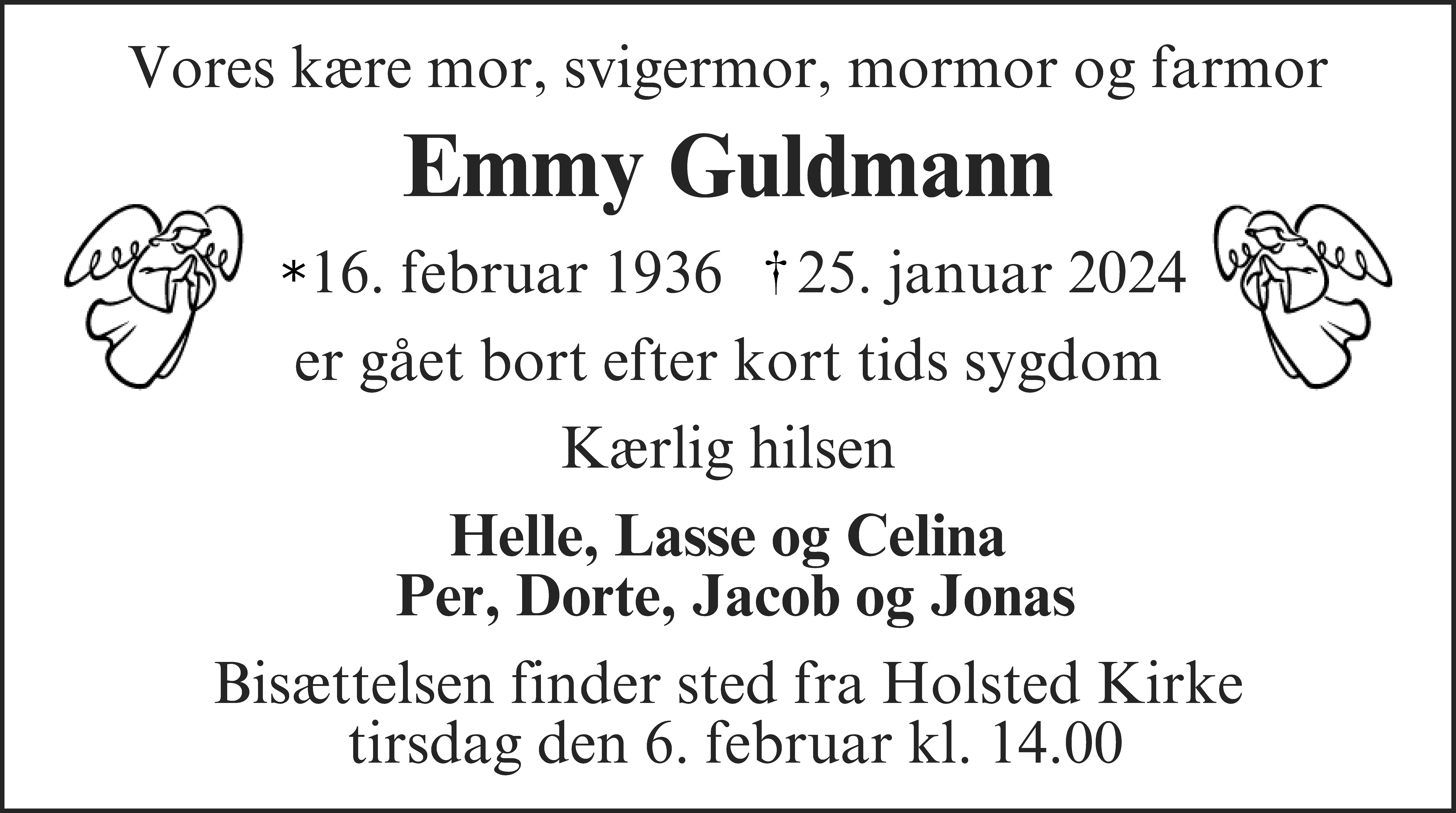 Dødsannonce for Emmy Guldmann