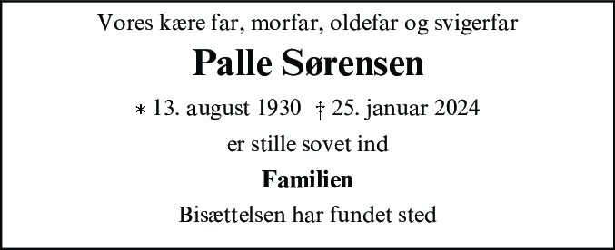 Dødsannonce for Hugo Palle Gerhard Sørensen