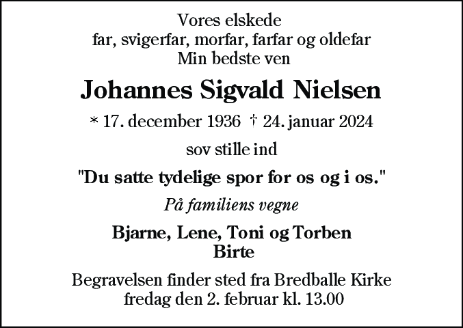 Dødsannonce for Johannes Sigvald Nielsen