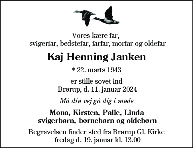 Dødsannonce for Kaj Henning Janken