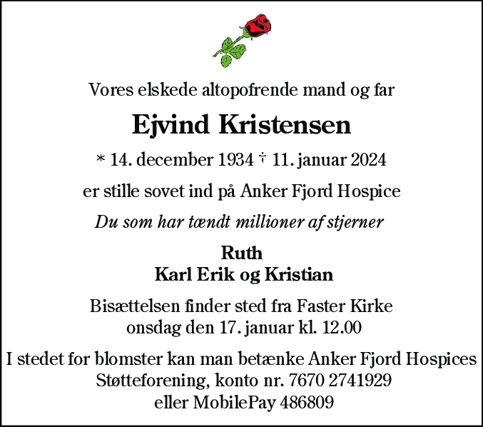Dødsannonce for Ejvind Kristensen