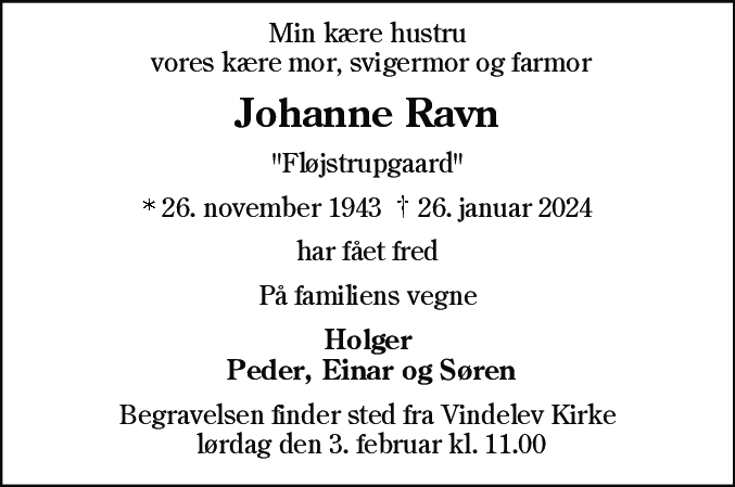 Dødsannonce for Johanne Nørskov Ravn