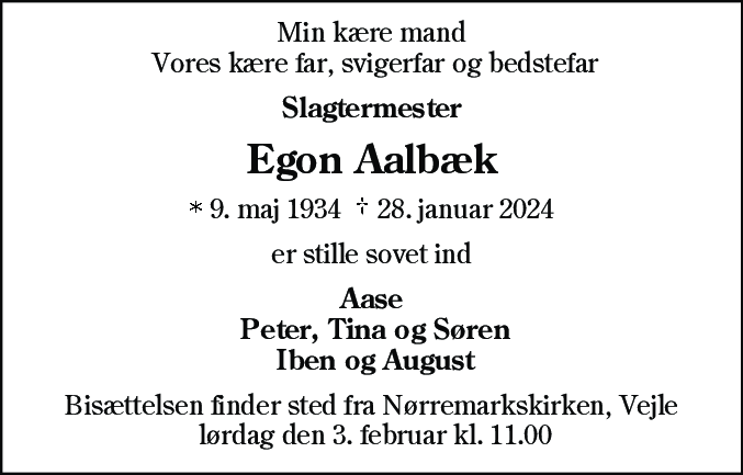 Dødsannonce for Egon Ålbæk