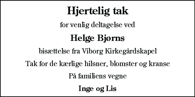 Dødsannonce for Helge Bjørn