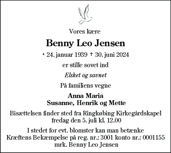 Dødsannonce for Benny Leo Jensen