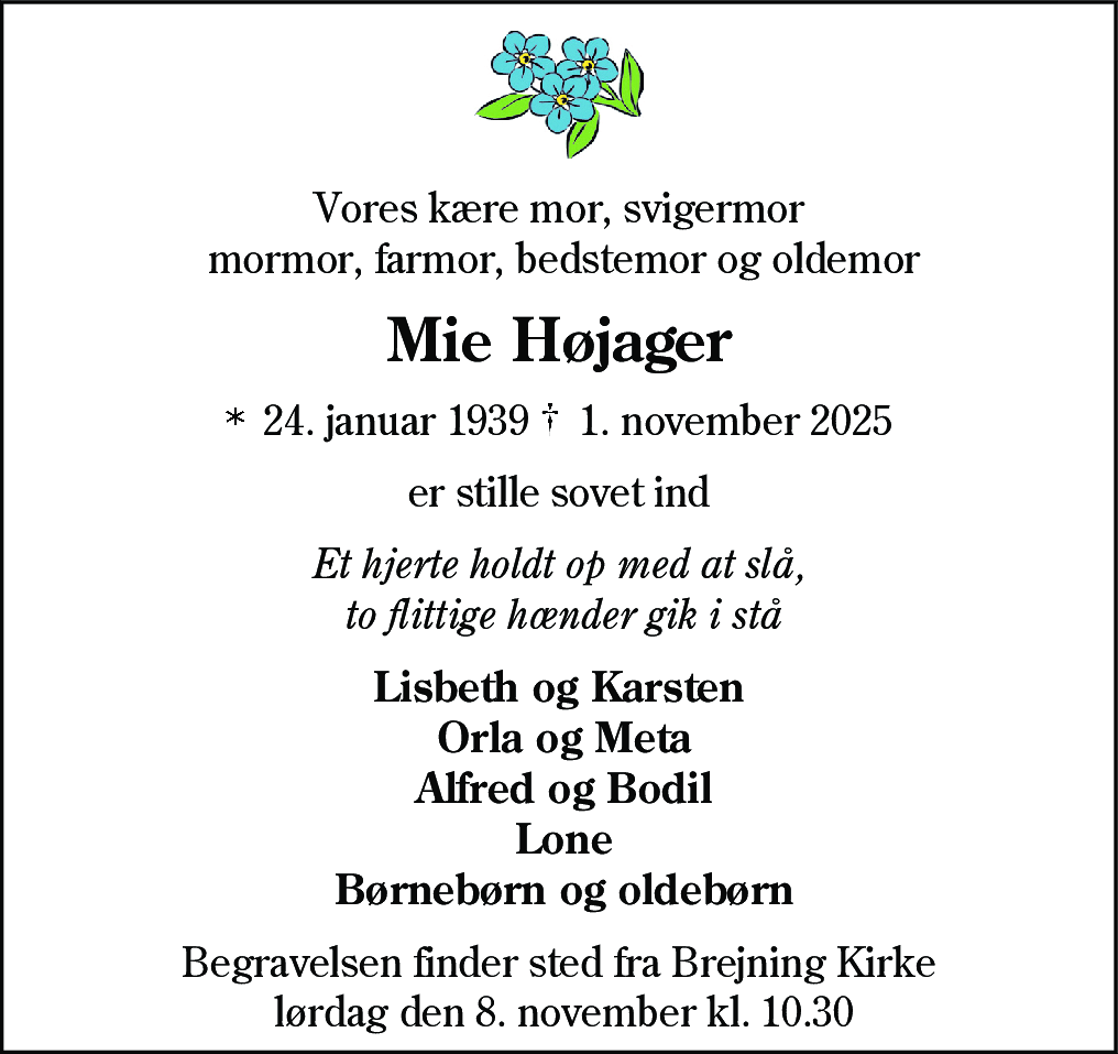 Dødsannonce for Mie Højager