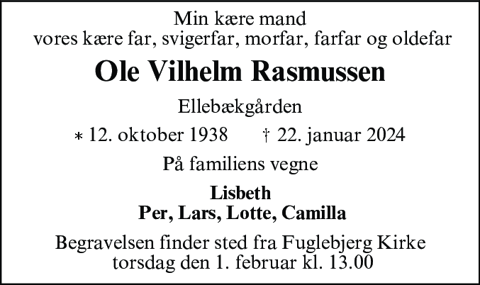 Dødsannonce for Ole Vilhelm Rasmussen