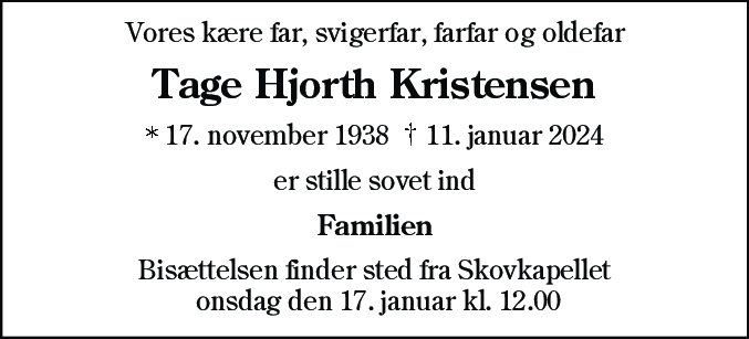 Dødsannonce for Tage Hjorth Kristensen