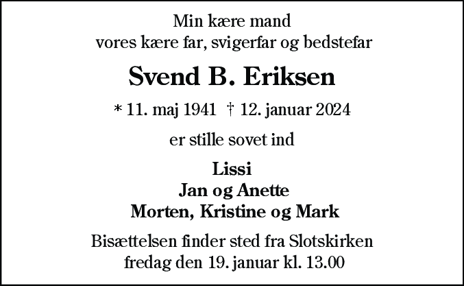 Dødsannonce for Svend Børge Eriksen