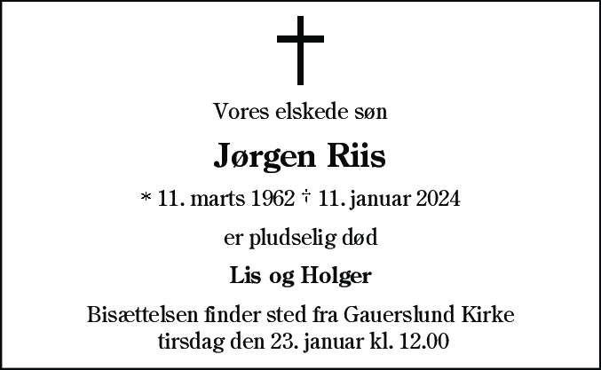 Dødsannonce for Jørgen Riis