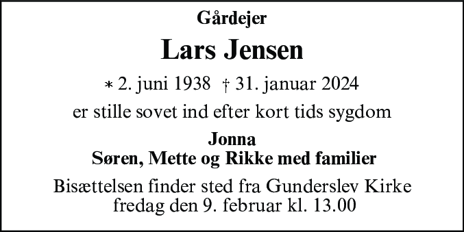 Dødsannonce for Lars Jensen