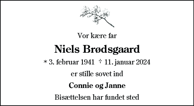 Dødsannonce for Niels Brødsgaard