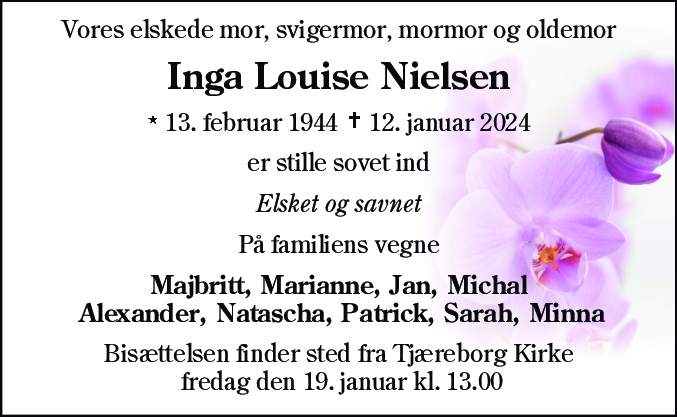 Dødsannonce for Inga Louise Nielsen
