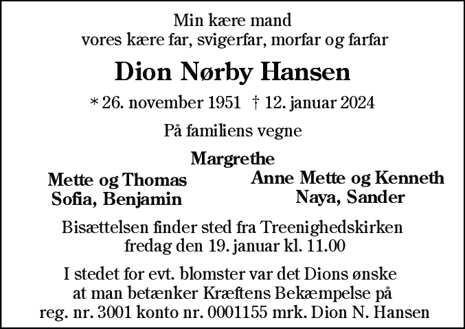 Dødsannonce for Dion Nørby Hansen