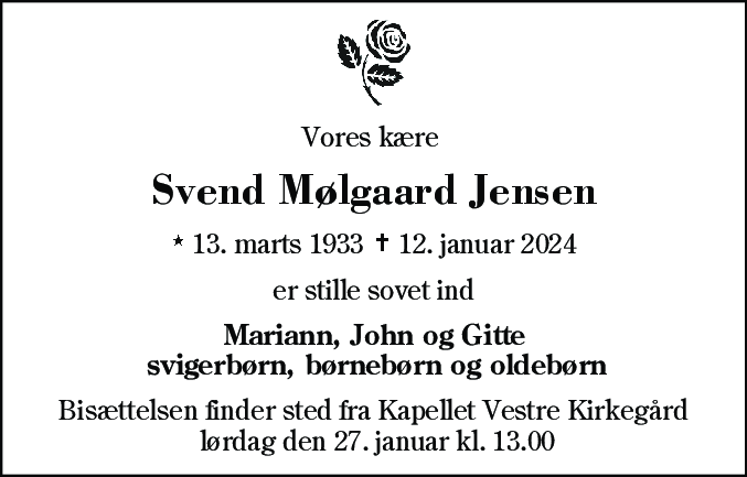 Dødsannonce for Svend Mølgaard Jensen