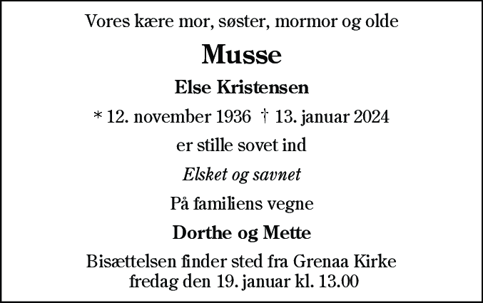 Dødsannonce for Else Kristensen
