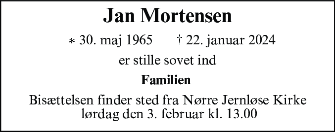 Dødsannonce for Jan Mortensen