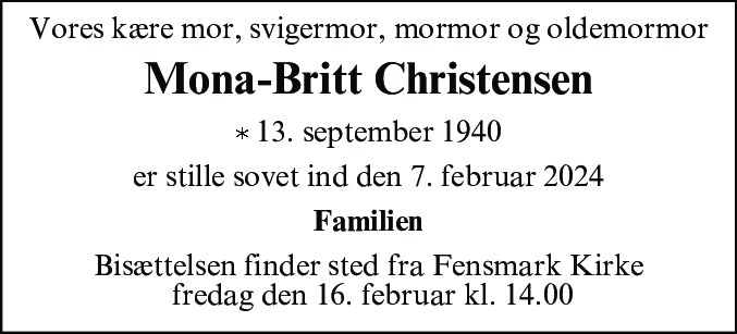 Dødsannonce for Solveig Mona-Britt Christensen