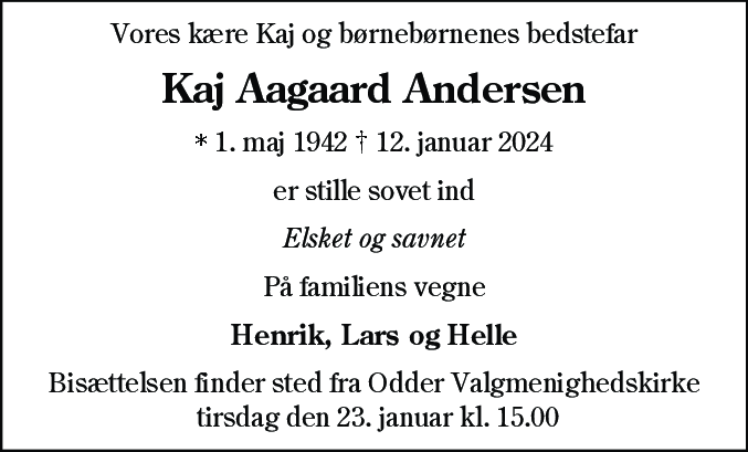 Dødsannonce for Kaj Aagaard Andersen