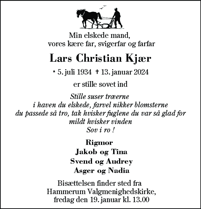 Dødsannonce for Lars Christian Kjær
