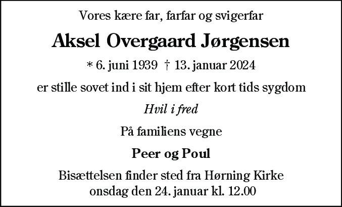 Dødsannonce for Aksel Overgaard Jørgensen