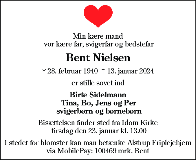 Dødsannonce for Bent Nielsen