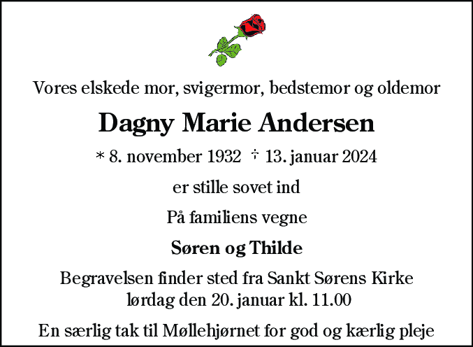 Dødsannonce for Dagny Marie Andersen
