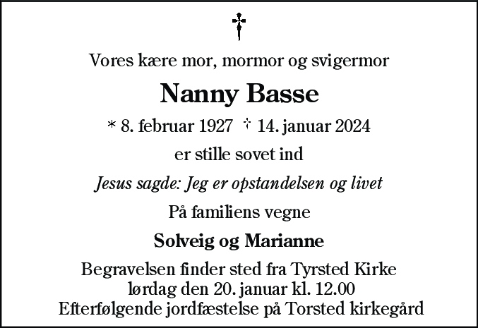 Dødsannonce for Nanny Marie Kristensen