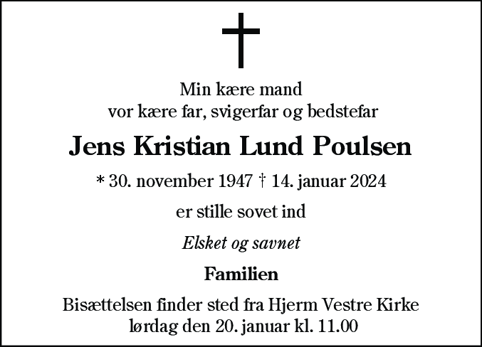 Dødsannonce for Jens Kristian Lund Poulsen