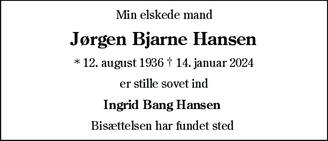 Dødsannonce for Jørgen Bjarne Hansen