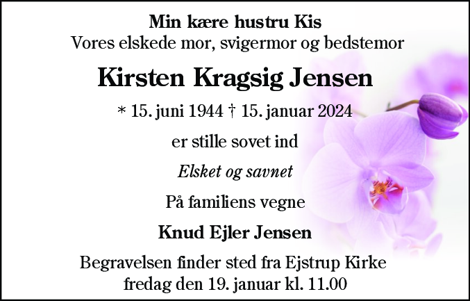 Dødsannonce for Kirsten Kragsig Jensen