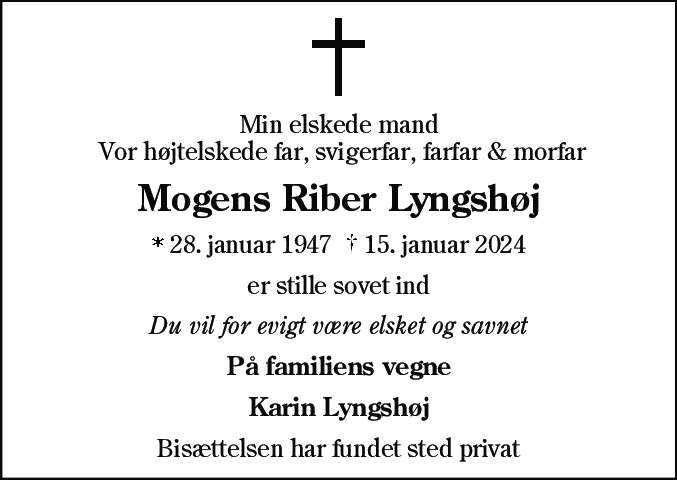 Dødsannonce for Mogens Riber Lyngshøj
