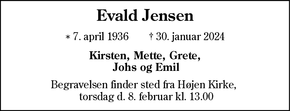 Dødsannonce for Evald Jensen