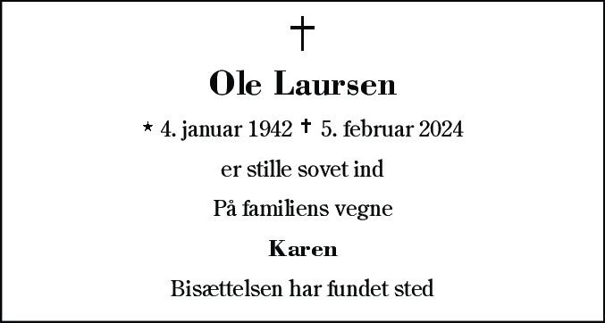 Dødsannonce for Ole Laursen