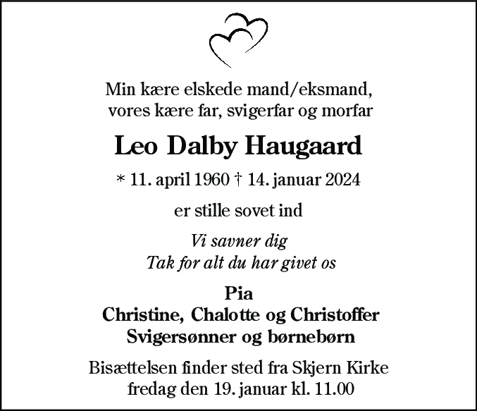 Dødsannonce for Leo Dalby Haugaard