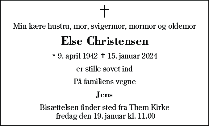 Dødsannonce for Else Christensen