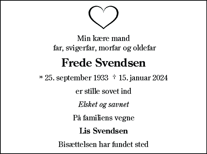 Dødsannonce for Frede Svendsen