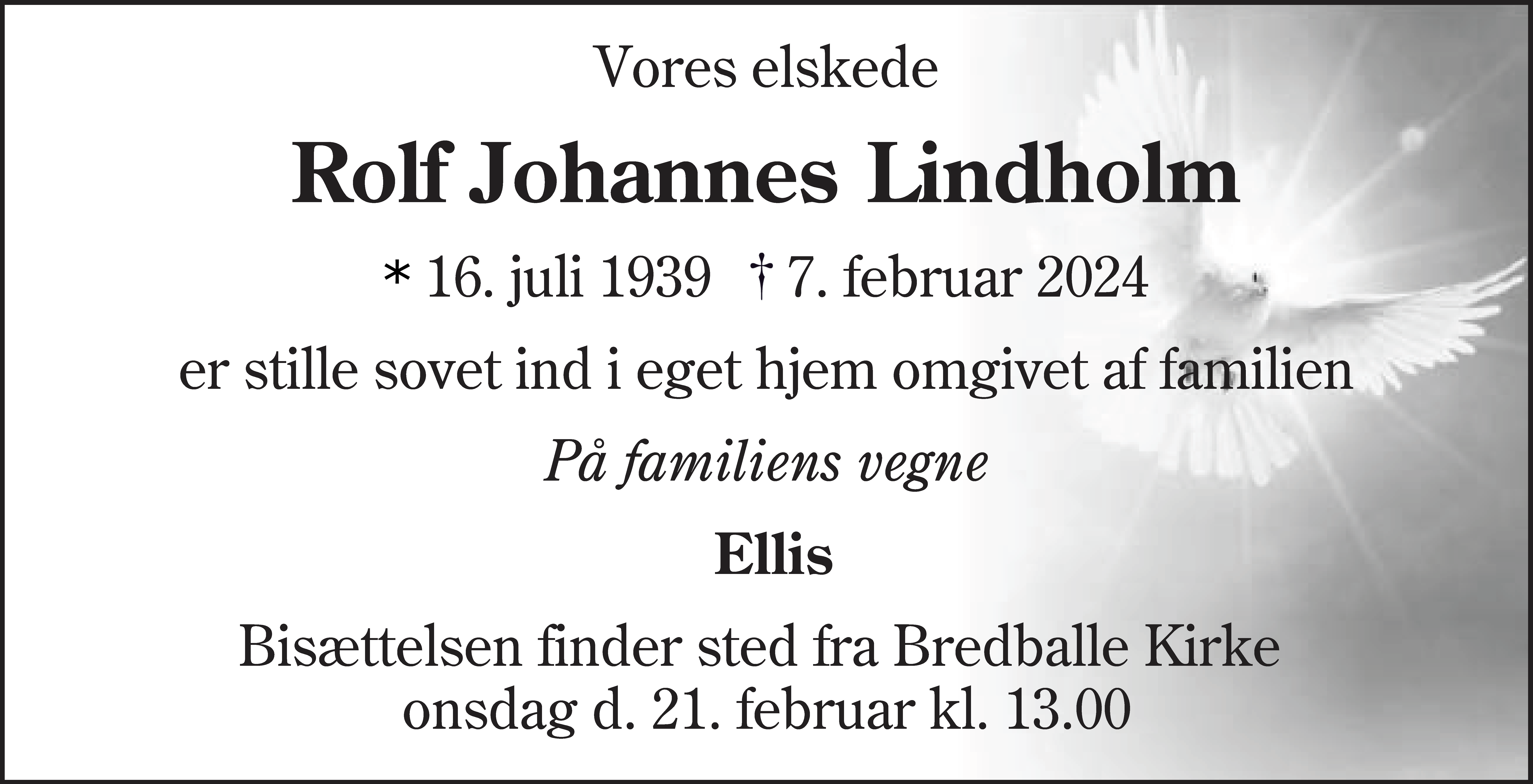 Dødsannonce for Rolf Johannes Lindholm