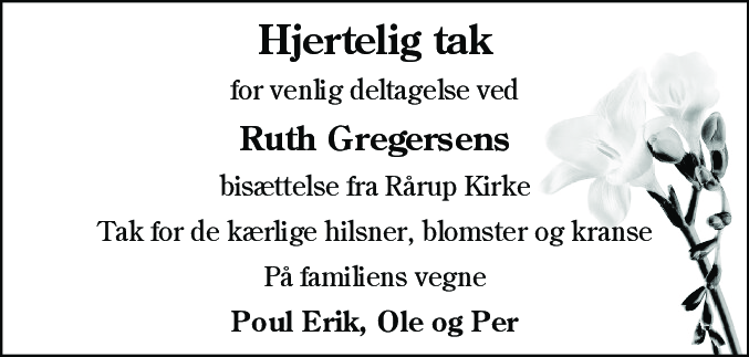 Dødsannonce for Ruth Gregersen