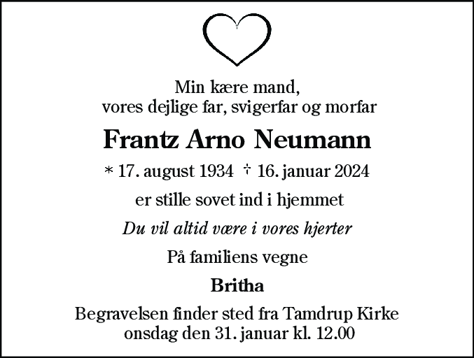 Dødsannonce for Frantz Arno Neumann