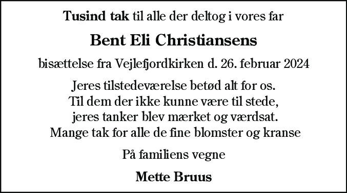 Dødsannonce for Bent Eli Christiansen
