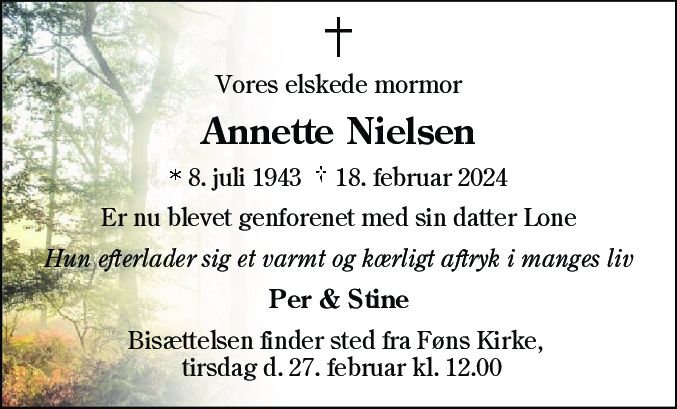 Dødsannonce for Annette Nielsen