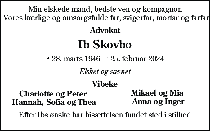 Dødsannonce for Ib Skovbo
