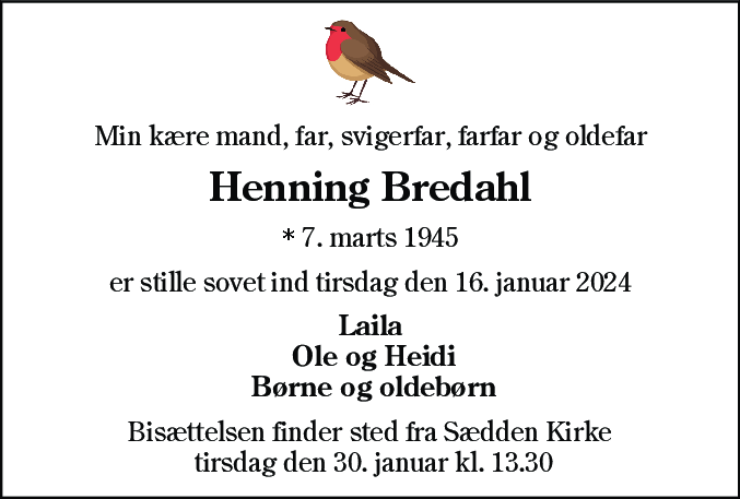 Dødsannonce for Henning Bredahl