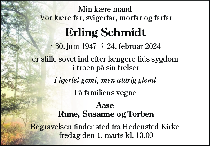 Dødsannonce for Erling Schmidt